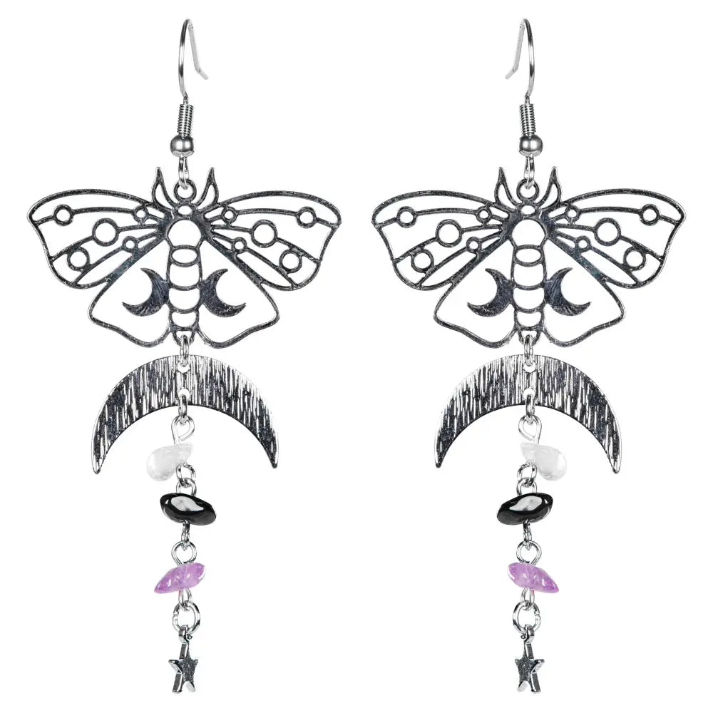 Earring Moth over Moon 3 Stone