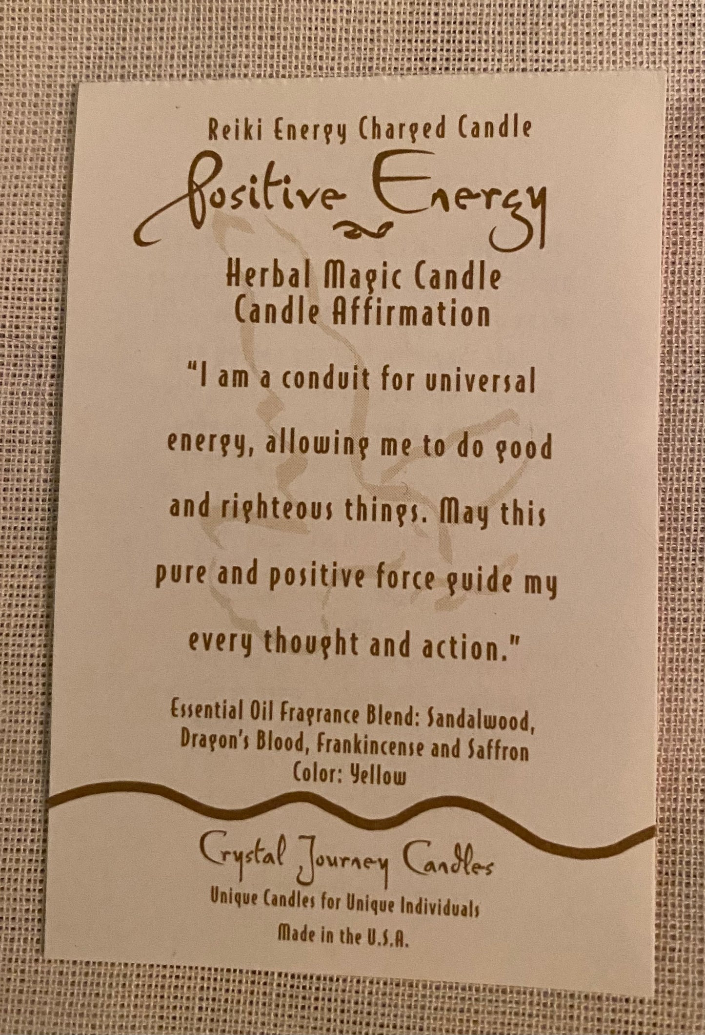 Candle Votive Positive Energy Yellow Affirmation Card