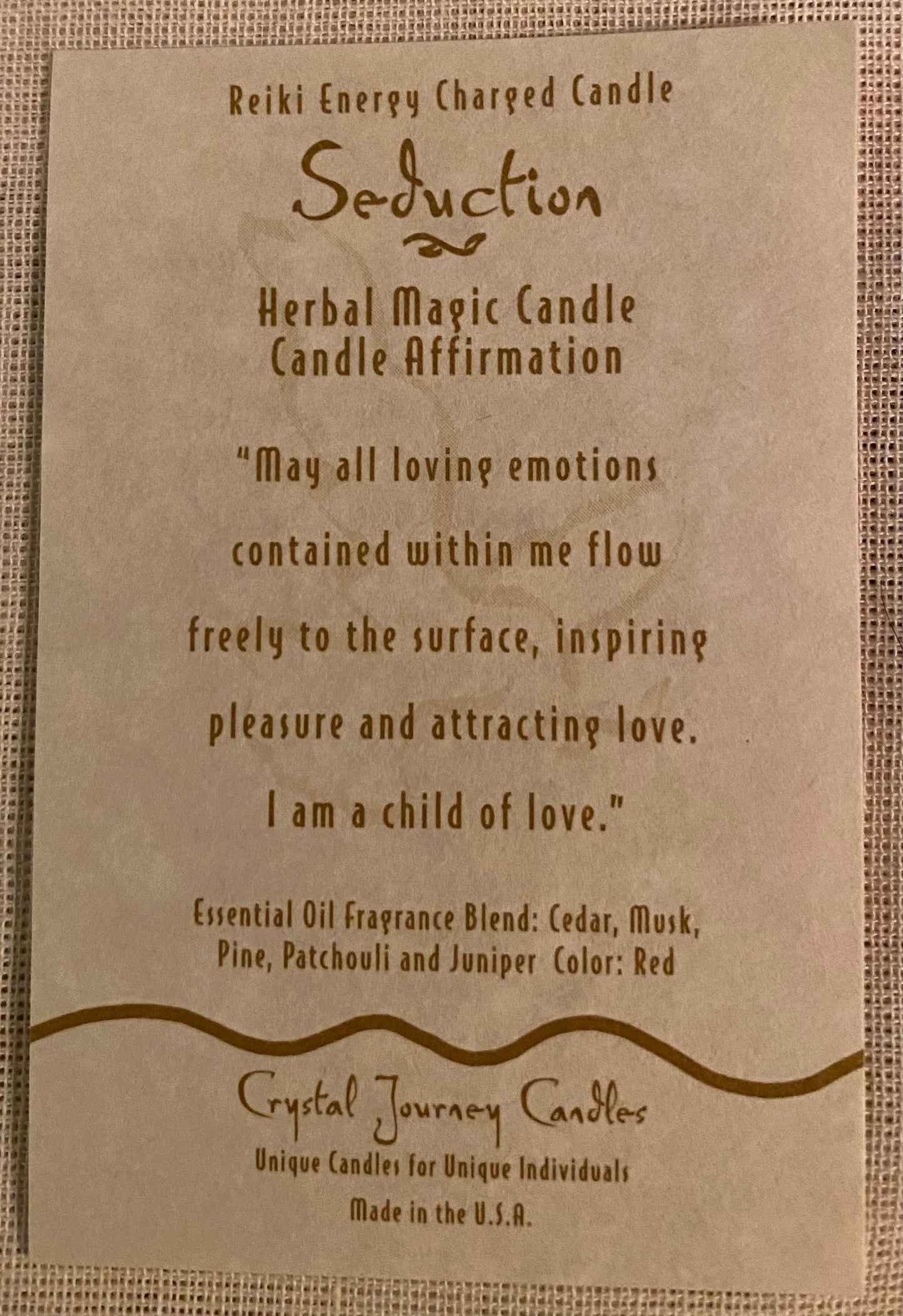 Candle Votive Seduction Red Affirmation Card