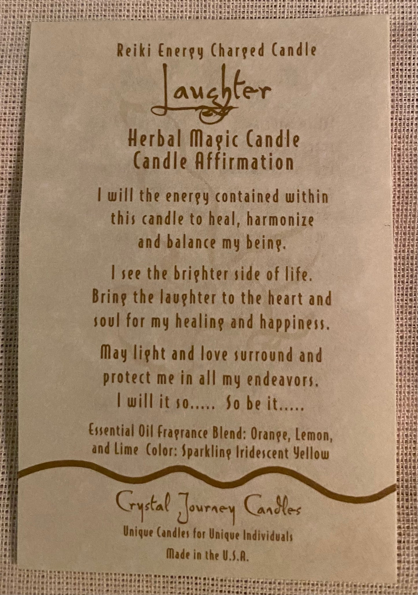 Candle Votive Laughter Sparkling Yellow Affirmation Card