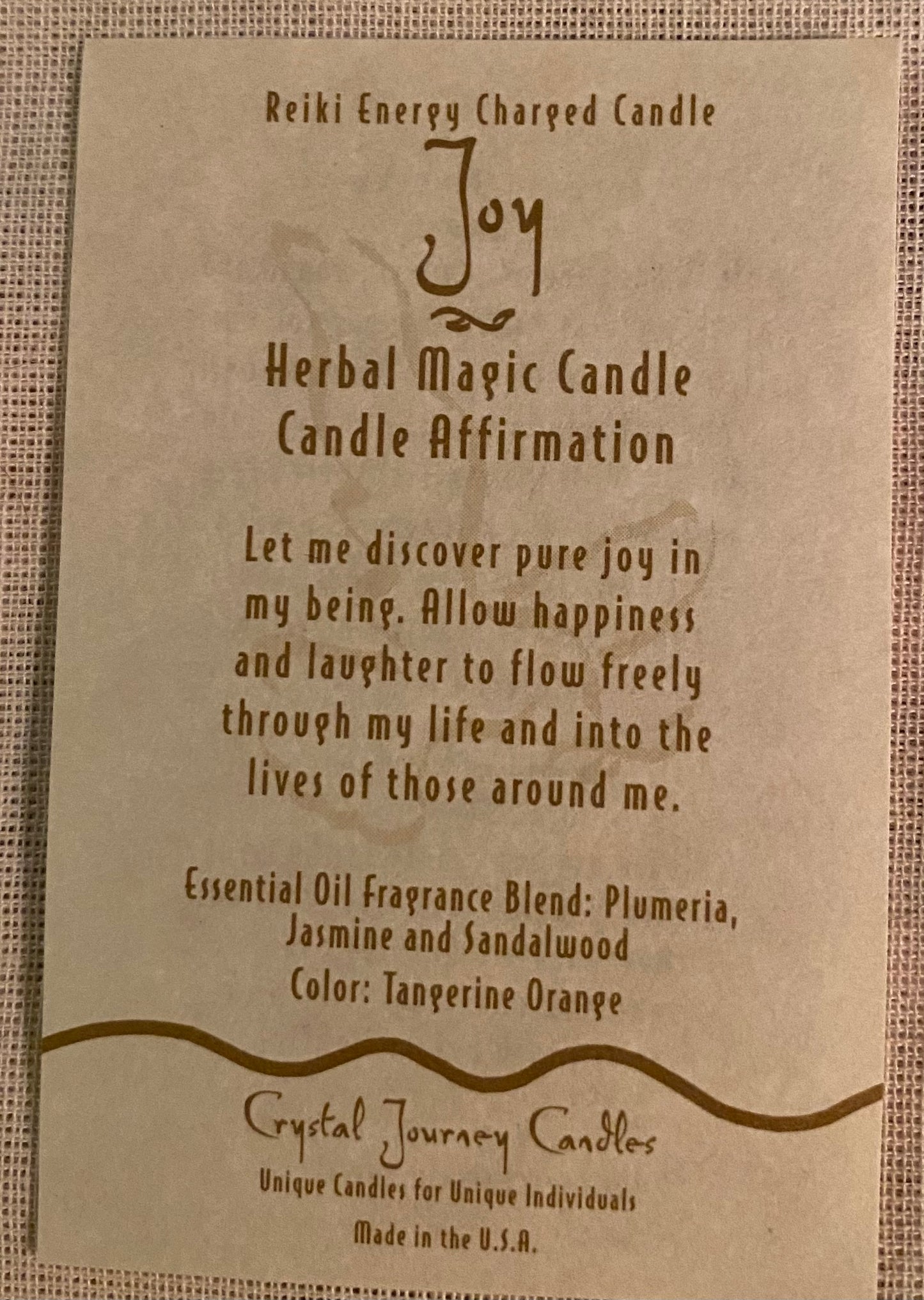 Candle Votive Joy Tangerine Orange Affirmation Card