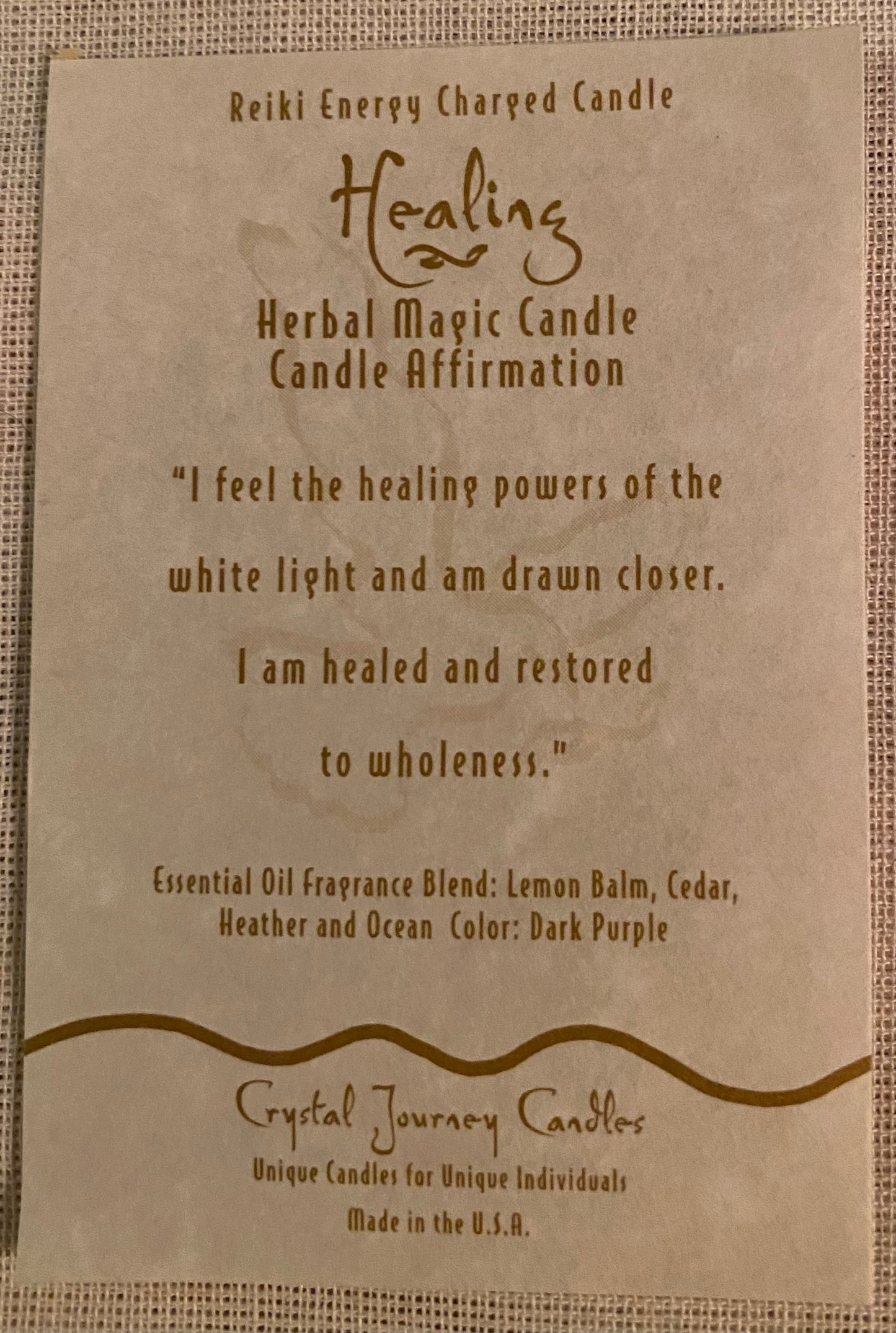 Candle Votive Healing Purple Affirmation Card