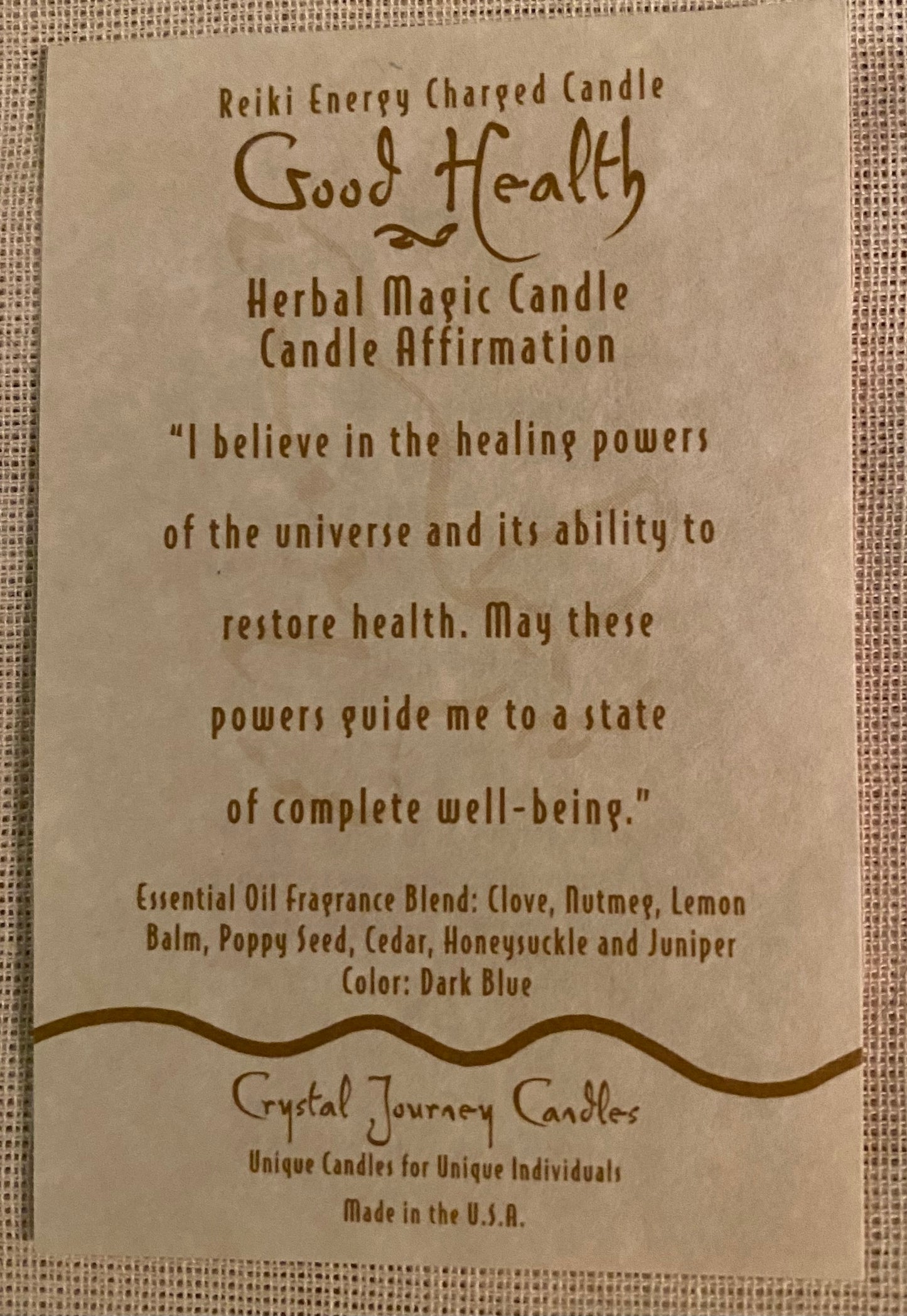 Candle Votive Good Health Royal Blue Affirmation Card
