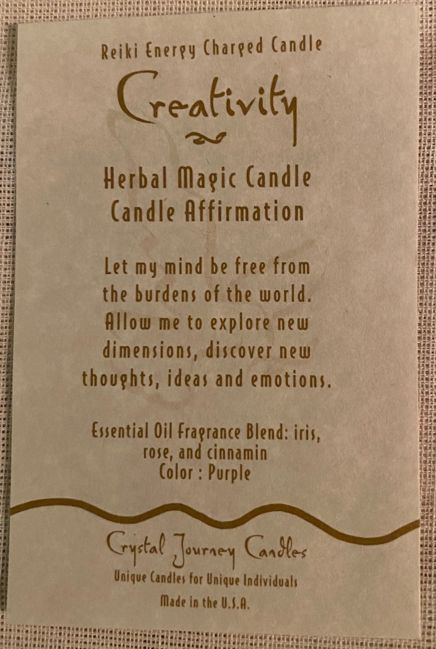 Candle Votive Creativity Purple Affirmation Card