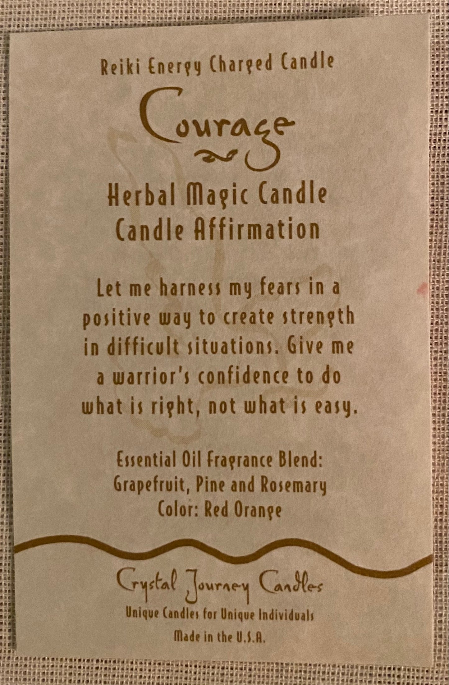 Candle Votive Courage Maroon Affirmation Card