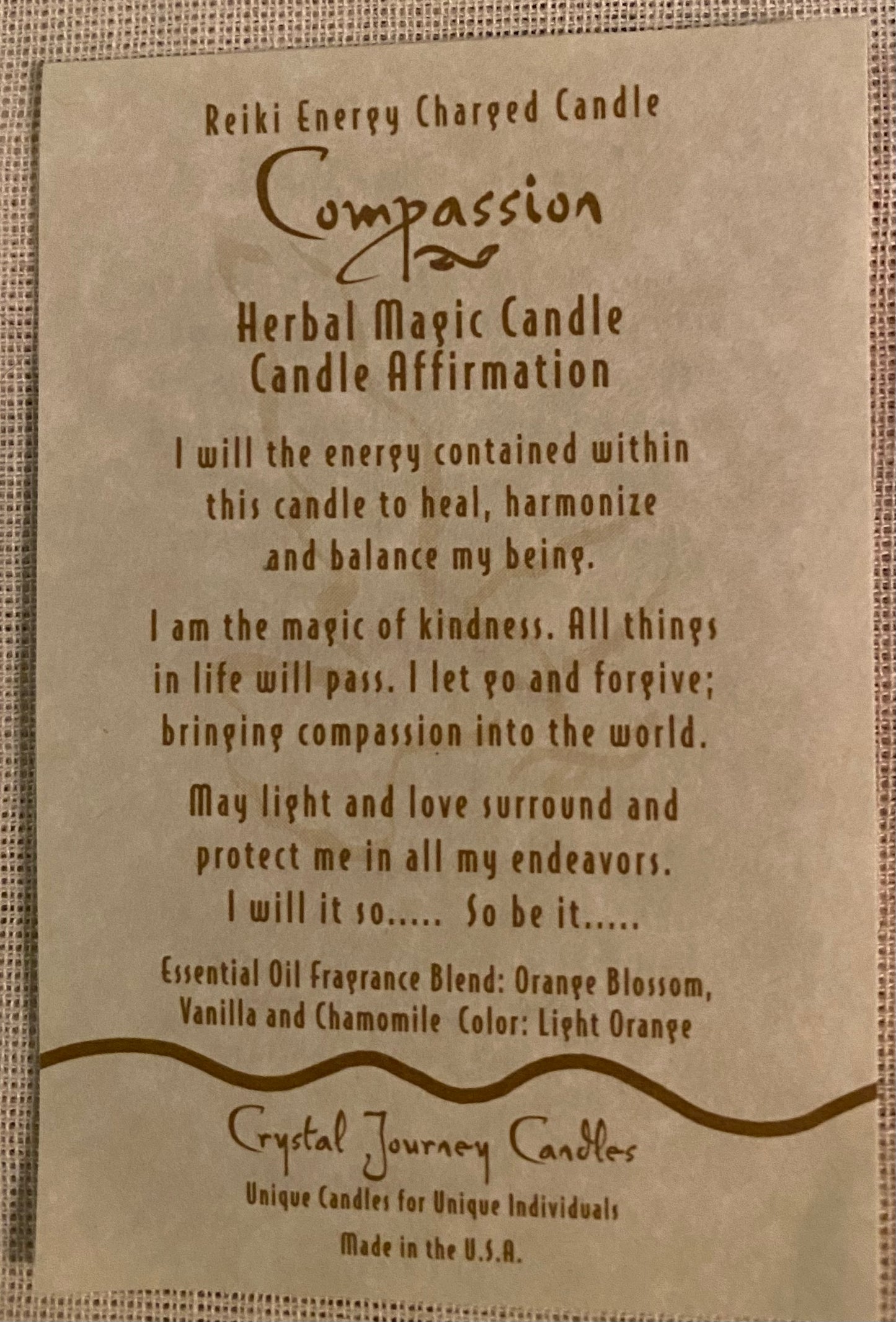 Candle Votive Compassion Peach Affirmation Card