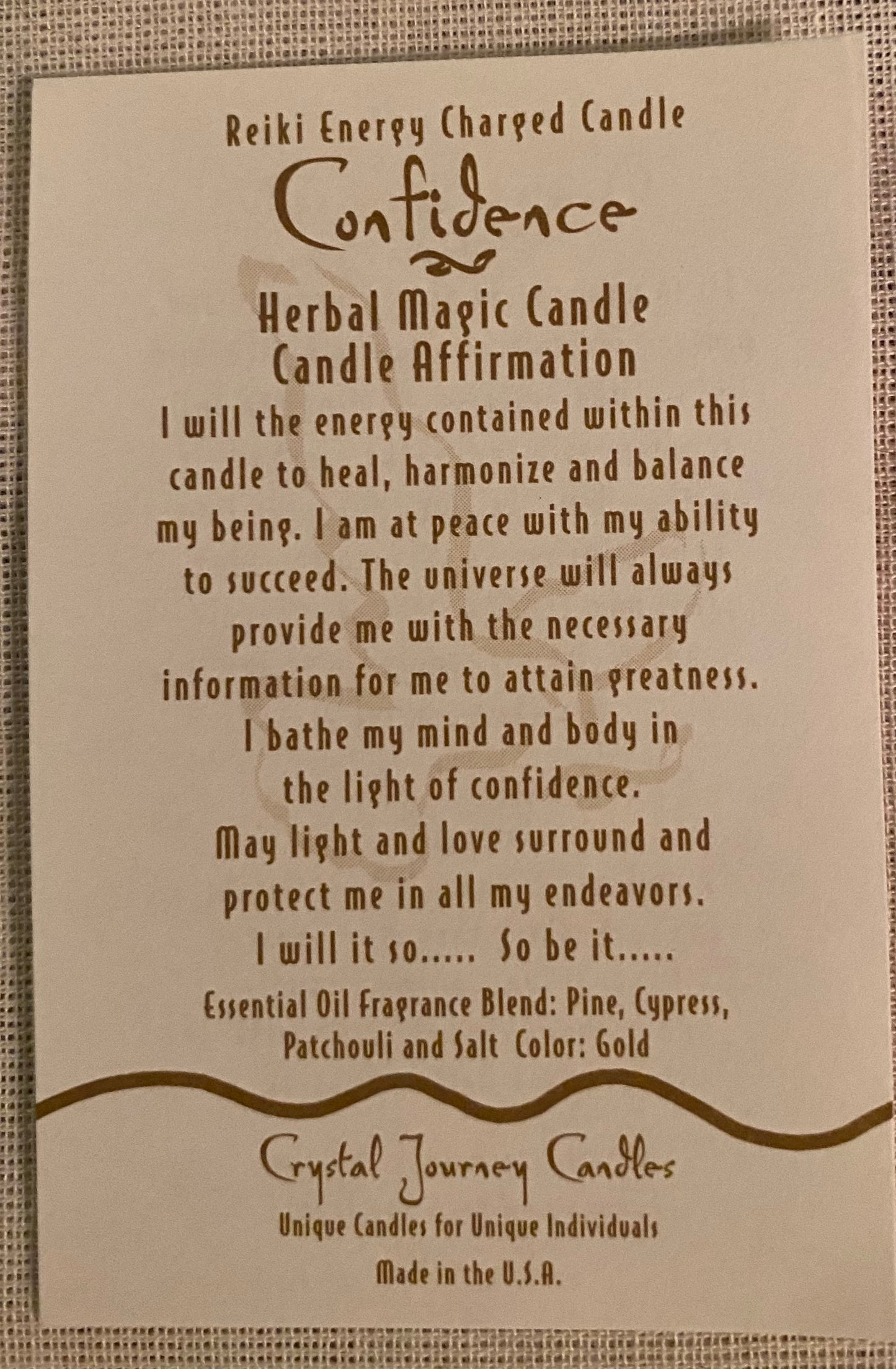 Candle Votive Confidence Golden Brown Affirmation Card