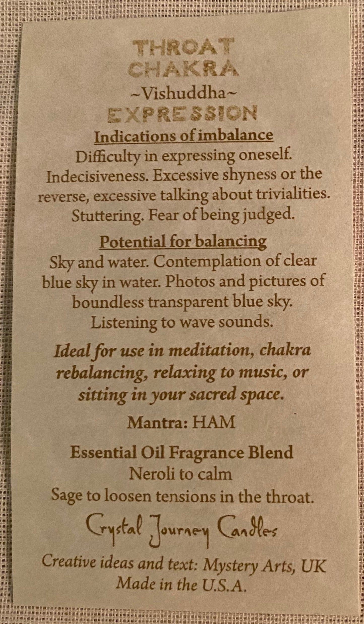 Candle Votive Throat Chakra Affirmation Card