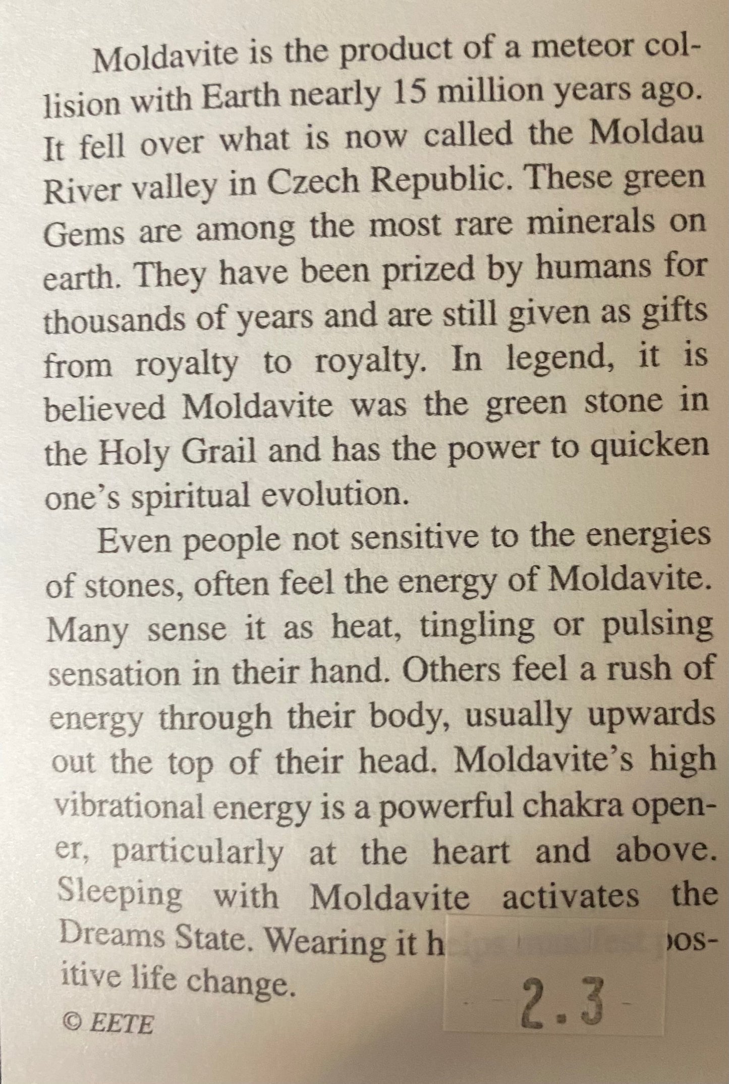 Moldavite Card Details 2.3 g