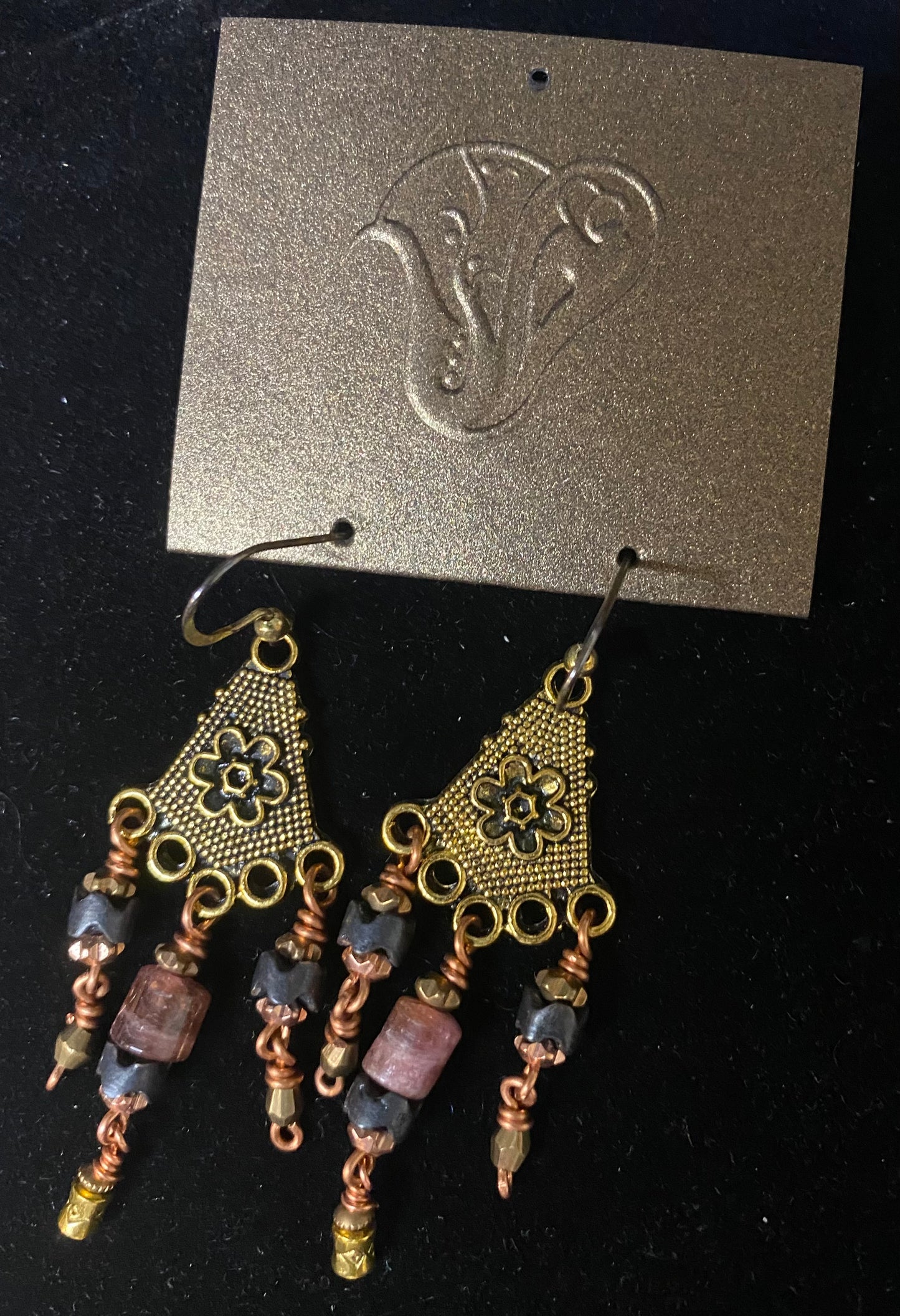 Earrings Watermelon Tourmaline Copper