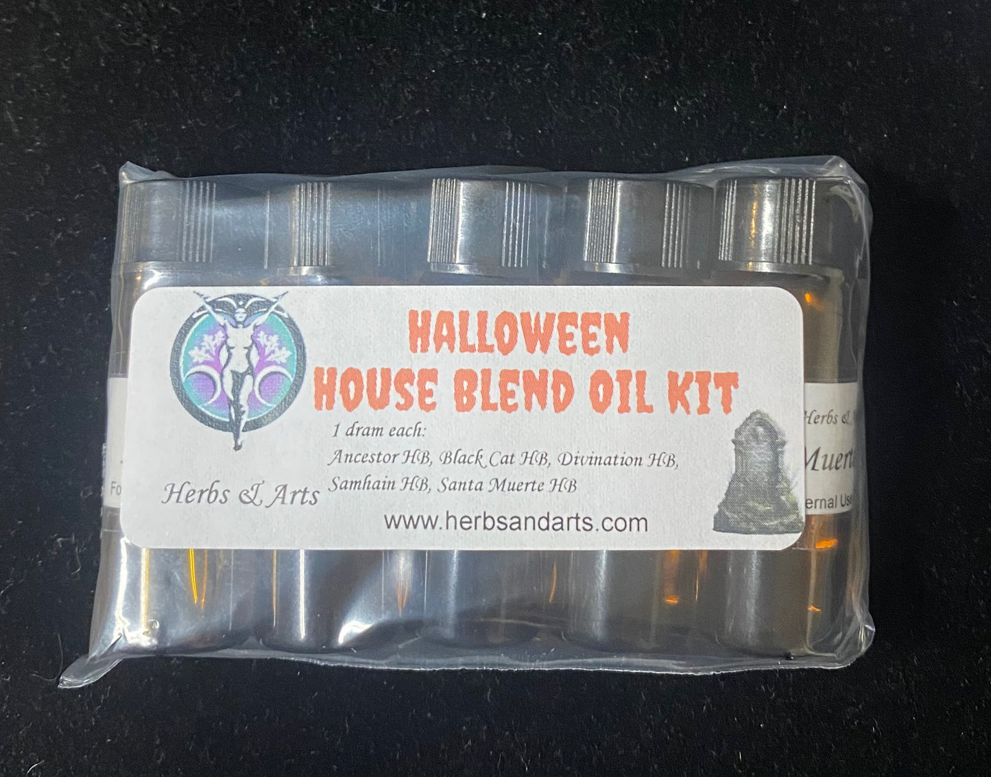 Halloween House Blend Oil Kit packaging with visible label on a black background
