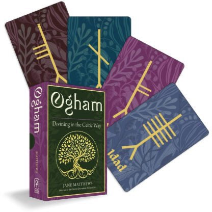 Ogham cards with packaging on a white background