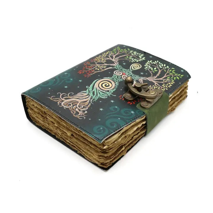 Tree Goddess Leather Journal Color 5 x 7 inch white background on side