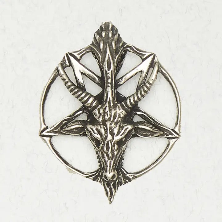 Metallic Baphomet symbol on a white background
