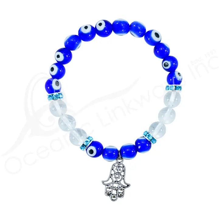 Bracelet Evil Eye Hamsa with Quartz Dangle