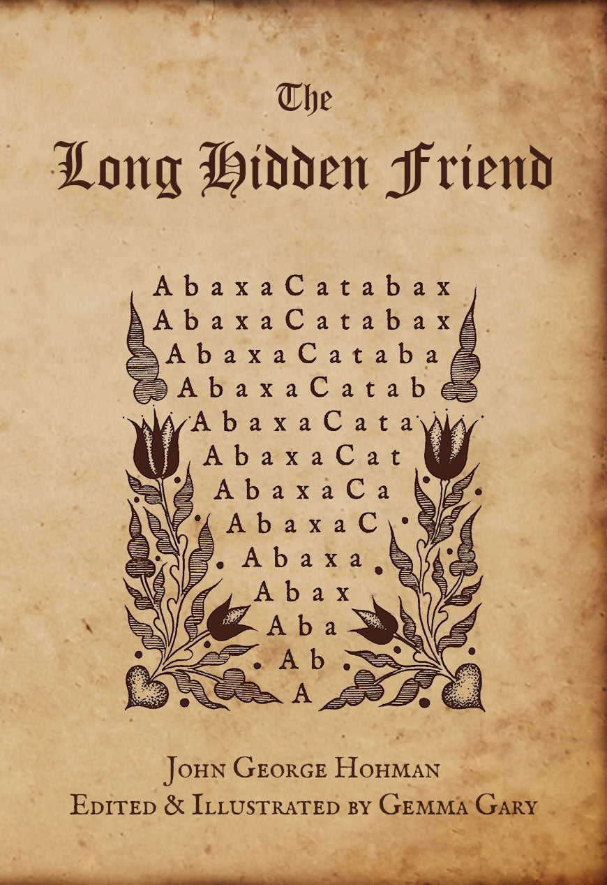 Book cover of 'The Long Hidden Friend' with decorative text and floral elements on a textured background.