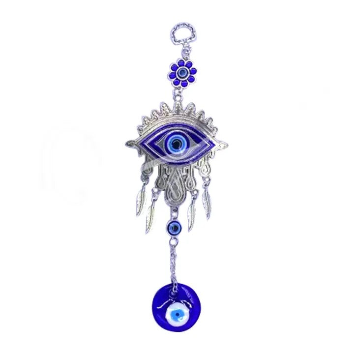 Decorative hanging charm with eye design on a white background