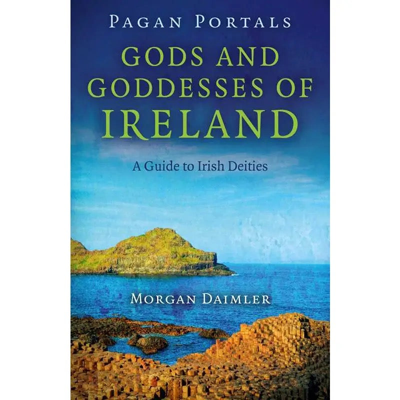 Book cover of 'Gods and Goddesses of Ireland' with a scenic view of an island and ruins.
