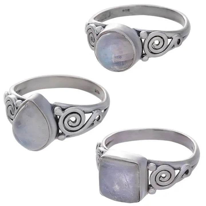 Ring Moonstone Rainbow Spiral