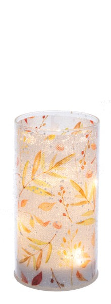 Decorative candle with leaf pattern on a white background 3x 6 in