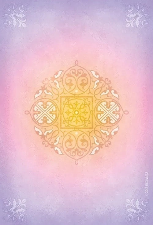 Decorative emblem on a pastel gradient background