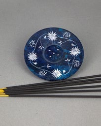 Incense Holder Plate Blue Flowers