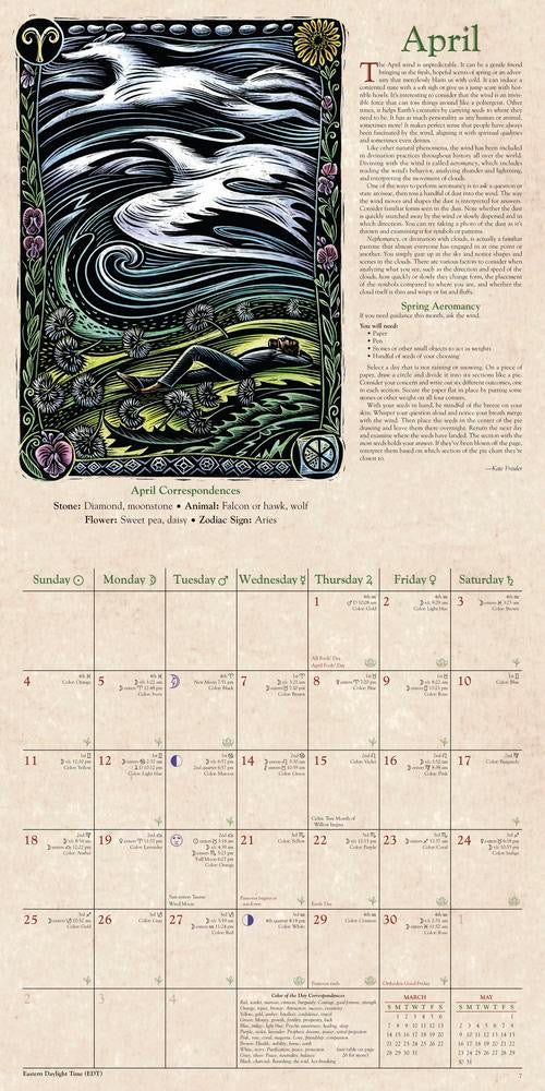 Decorative calendar for April with artistic design elements on a beige background.