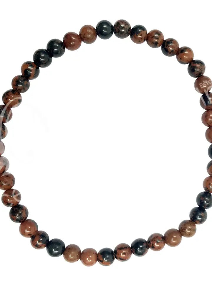 Beaded bracelet with brown and black beads on a white background