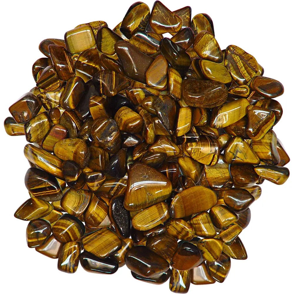 Pile of tiger eye stones on a white background