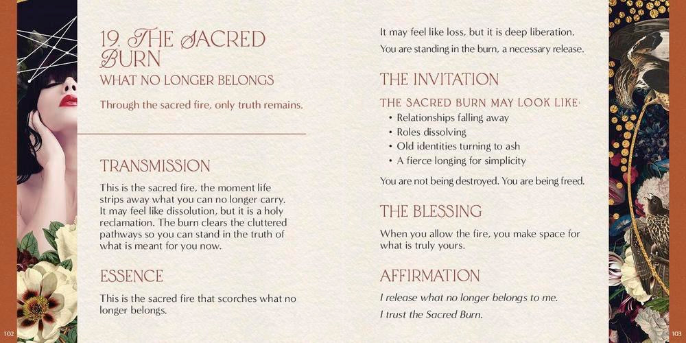 Page from a oracle deck with text and decorative elements on a white background