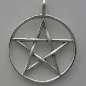 Silver pentagram pendant on a gray background