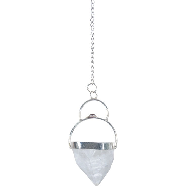 Crystal pendulum with chain on a white background