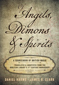 Book cover of 'Of Angels, Demons & Spirits' with text and decorative elements.