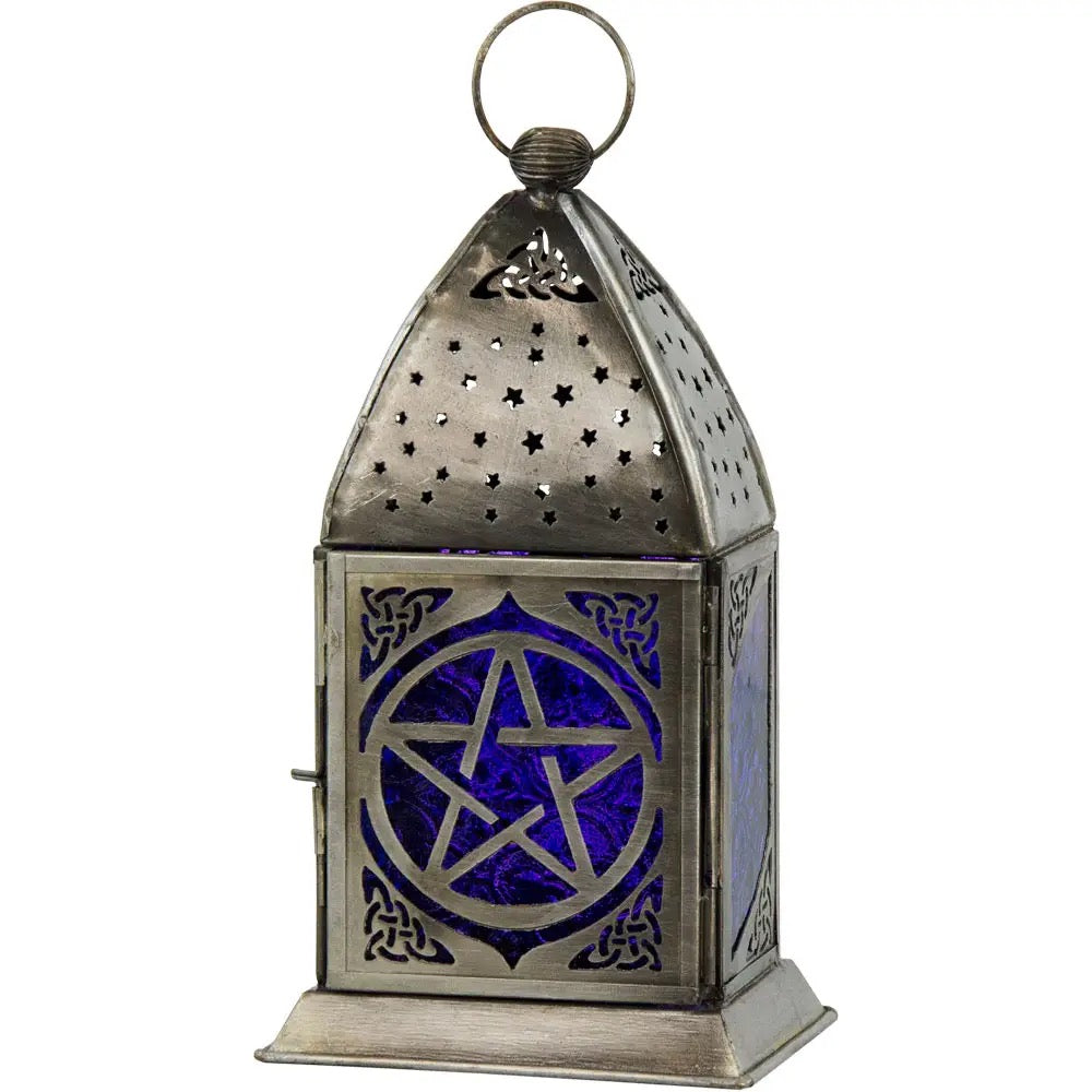 Candle Holder Lantern Pentacle Cobalt & Purple