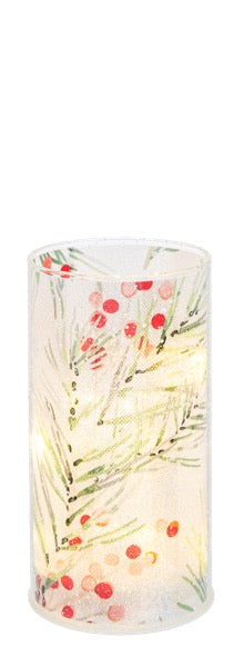 Decorative candle with floral design on a white background