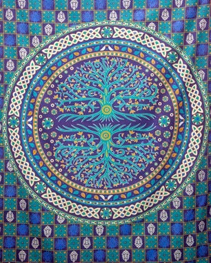 Tapestry Celtic Tree Blue Mirror Image