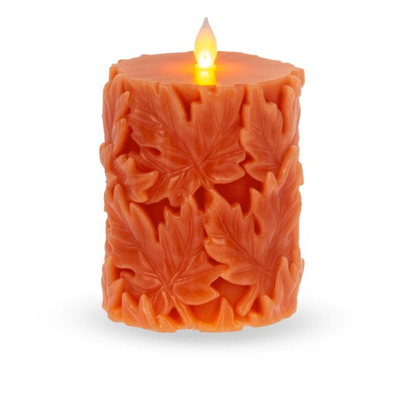 Candle Pillar Maple Leaves Orange LED