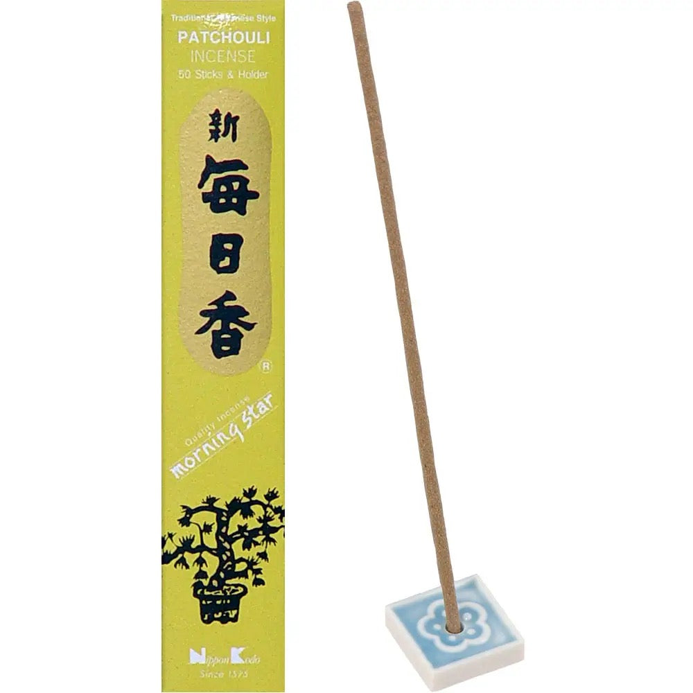 Incense stick with packaging labeled 'Morning Star' on a white background