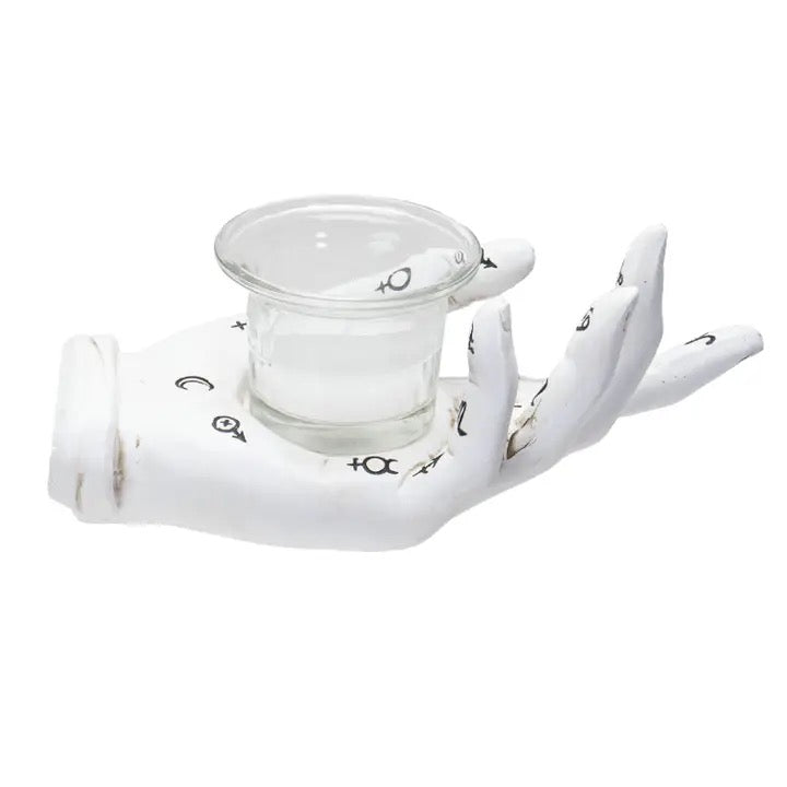 Candle Holder Palmistry Hand votive on white background