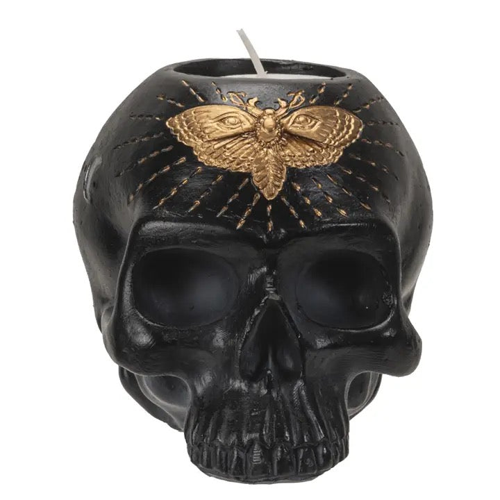Candle Holder Moth Black Skull