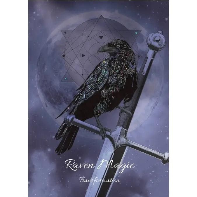 Greeting Card Raven Magic on a sword moon background