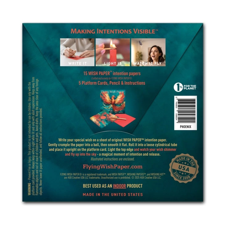 Back of a product packaging for 'Making Intentions Visible' with text and images on a teal background.