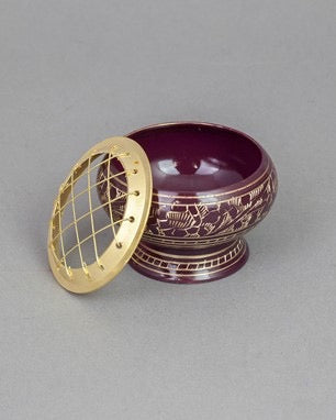 Incense Holder Brass Assorted With Screen Purple