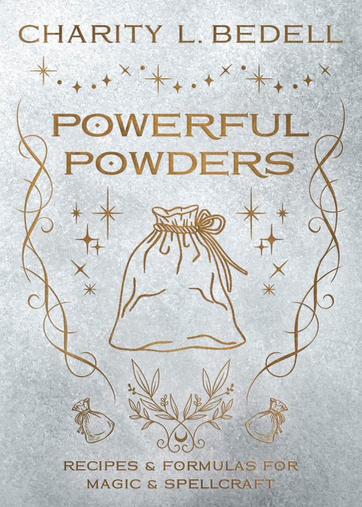Book cover of 'Powerful Powders' by Charity L. Bedell with decorative elements on a textured background.