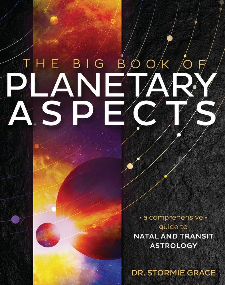 Book cover of 'The Big Book of Planetary Aspects' with celestial design elements.