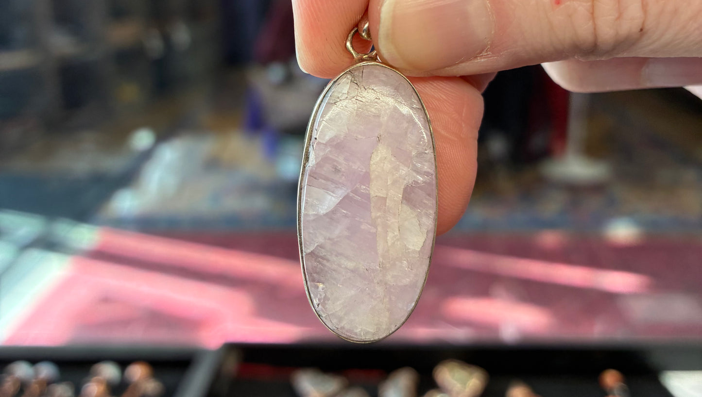 Long pink oval shaped Kunzite Pendant