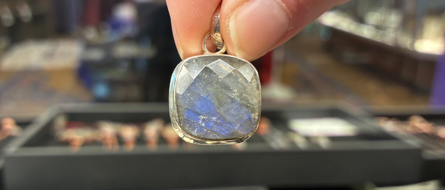 Labradorite Square Pendant with sterling silver