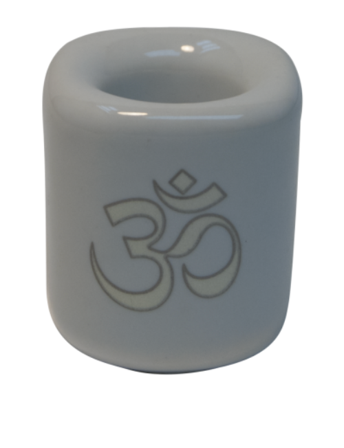 Candle Holder Chime White Om Sliver