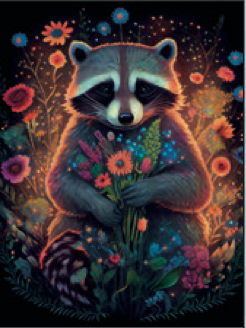 Greeting Card Raccoon Flowers Birthday