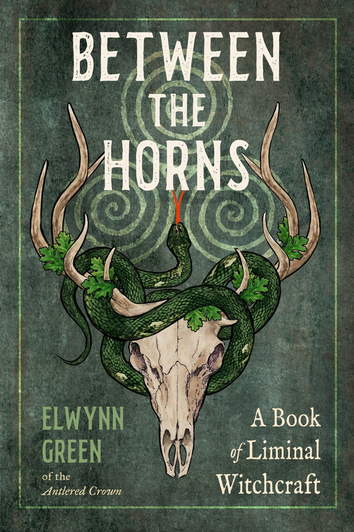 Book cover of 'Between the Horns' with a skull and snake design on a dark background